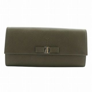 サルヴァトーレフェラガモ(Salvatore Ferragamo)のフェラガモ ヴァラ リボン 長財布 二つ折り レザー ロゴ シルバー金具 グレー(財布)