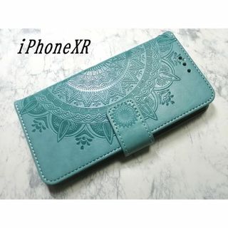 手帳型 iPhoneXR 用 スマホケース マンダラ ミントグリーン 緑色
