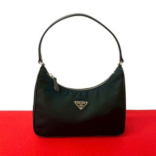 プラダ(PRADA)のほぼ未使用 希少品 PRADA プラダ 三角ロゴ 金具 ナイロン サフィアーノ レザー 本革 ミニ ハンドバッグ ポーチ ブラック 黒 15027(ハンドバッグ)