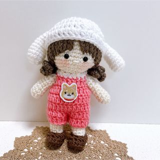 【ハンドメイド】あみぐるみ 女の子　着せ替え　たれ耳帽子　ピンク