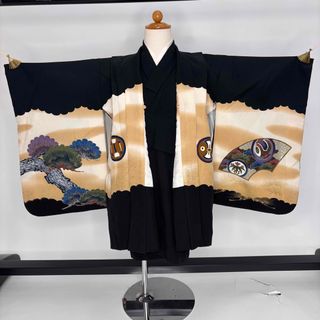 七五三★男児　羽織　着物★3歳～★黒★中古★襦袢付き★　 u-382