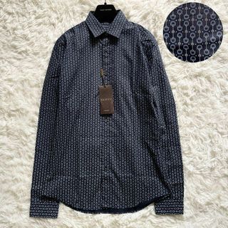 新品タグ付き　グッチ　シャツ　ホースビット　総柄　ネイビー　Mサイズ