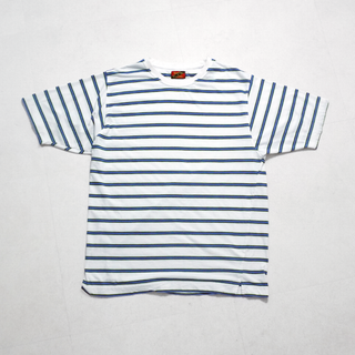 【ボーダーT】Harvie & Crosbie　マルチボーダーパターンS/S TeeXLホワイト／ブルー／ライトグリーン(Tシャツ/カットソー(半袖/袖なし))