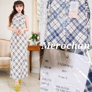 Darich ホルターネックチェックロングワンピース ネイビー FS
