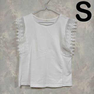 美品 GU ジーユー レーストリムデザインT 白 ノースリーブ 夏 ホワイト S