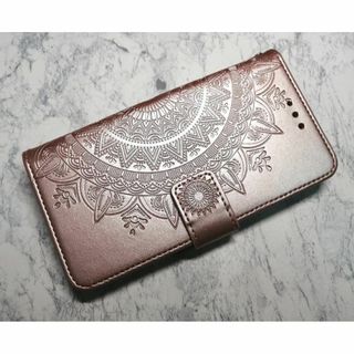 手帳型 iPhone11 用 スマホケース マンダラ ピンクゴールド エスニック