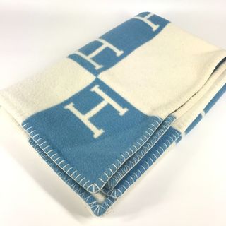 エルメス HERMES アヴァロン 雑貨 毛布 インテリア ひざ掛け プレード ブランケット ウール/カシミヤ ブルー