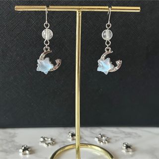 ピアス　空×天然石　S４　moon crystal　月　水晶　クリスタル 