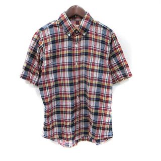 グローバルワーク(GLOBAL WORK)のグローバルワーク シャツ ボタンダウン チェック 半袖 麻混 M マルチカラー(シャツ)