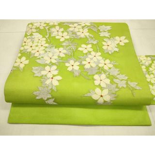 平和屋着物＊夏物　九寸名古屋帯　枝花文　銀糸　正絹　逸品　DAAU8016cm(帯)