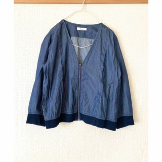 ニコアンド(niko and...)のニコアンド　ジップアップ　コットン　ブルゾン　ノーカラージャケット　フリーサイズ(ブルゾン)