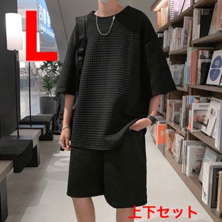 メンズ Tシャツ ハーフパンツ セット ゆったり 部屋着 上下セット 黒 新品(Tシャツ/カットソー(半袖/袖なし))