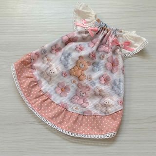 Sサイズ＊くまとお花柄フレアスリーブワンピース