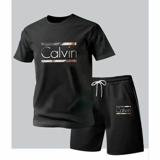 【✨Calvinロゴ　セットアップ✨】 L　半袖&パンツ　ルームウェア　パジャマ(Tシャツ/カットソー(半袖/袖なし))