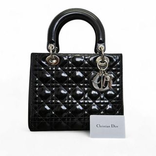 クリスチャンディオール(Christian Dior)のDior レディディオール パテントレザー ブラック シルバー金具 ハンドバッグ(ハンドバッグ)