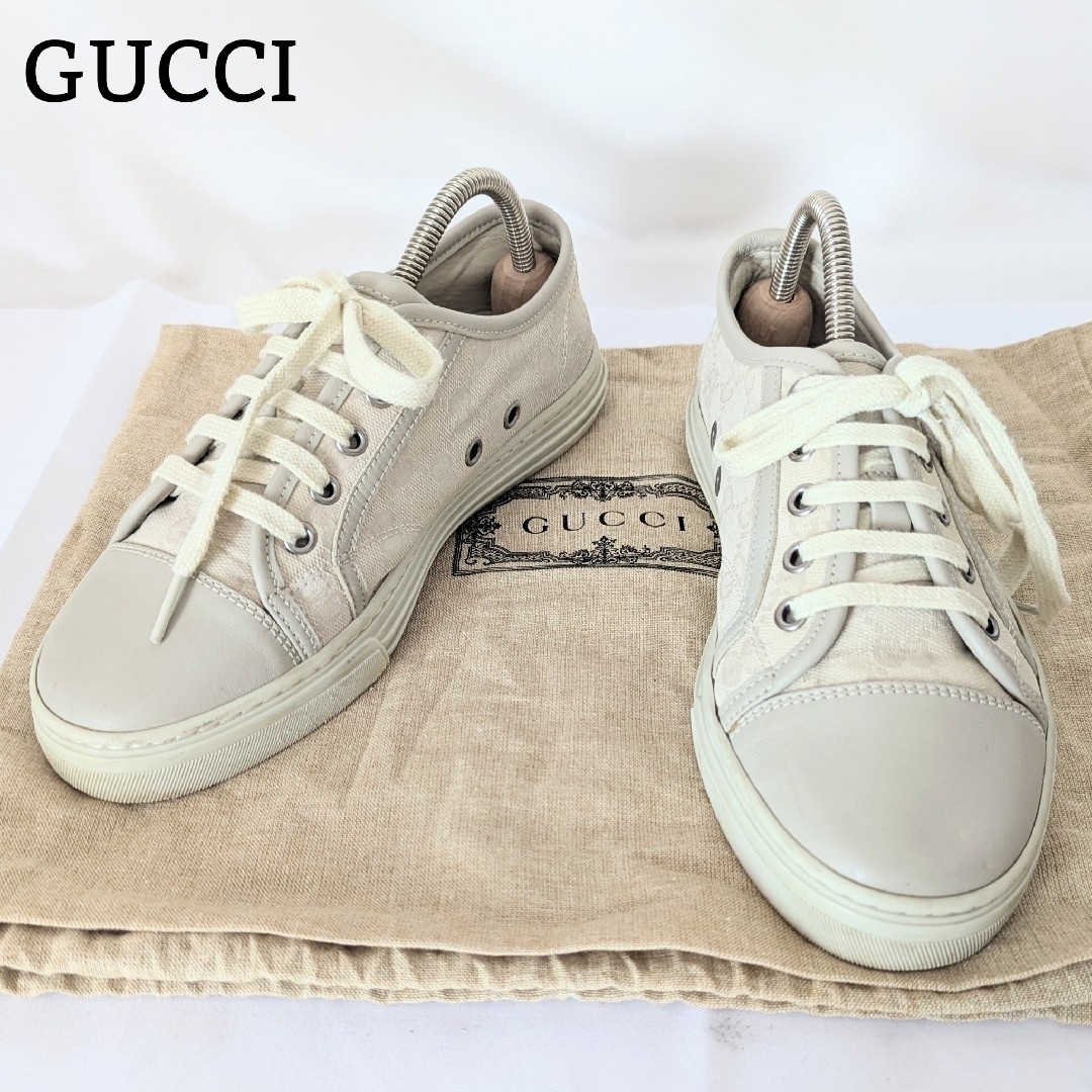 ★送料込★GUCCI 厚底 キャンバス スニーカー GUCCI - 良品◎GUCCI GG柄 スニーカー アイボリー ベージュ