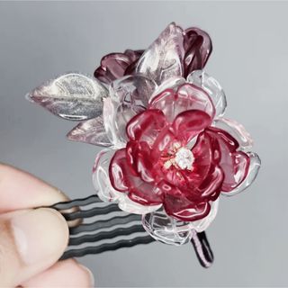 瑠璃花芙蓉花幻花釵 白赤金色髪飾り　花見花火　結婚式　かんざし　着物浴衣漢服
