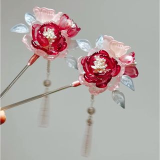 瑠璃花芙蓉花青葉釵 白赤青銀色髪飾り　かんざし　花見花火　結婚式　着物和服漢服