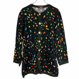 レオナール(LEONARD)のマカ67 超美品 レオナール カーディガン お菓子柄 ブラック Lサイズ(カーディガン)