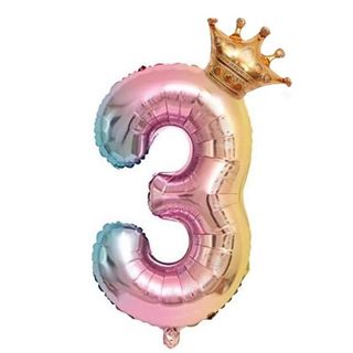 【LEISURE CLUB】誕生日 数字バルーン 数字3 32インチ レインボー