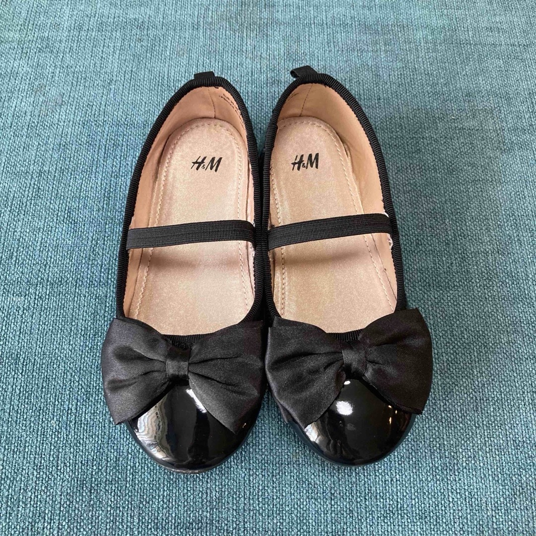 MIHAMA 黒 バレエシューズ リボン付き H&M ブラック リボン付き バレエシューズ 18センチ 黒の通販 by