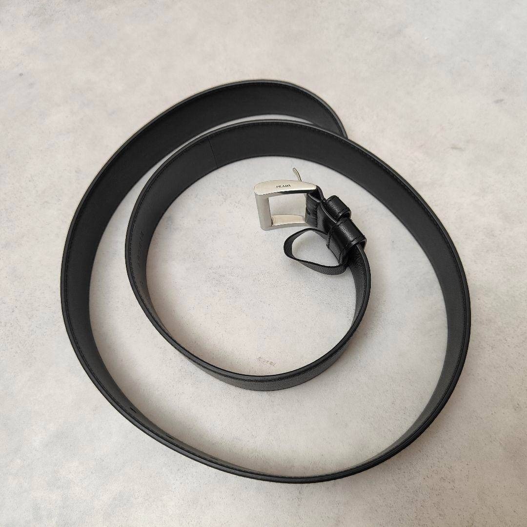 PRADA プラダ ベルト PRADA - 未使用品 プラダ シルバー レザー ベルト ブラック