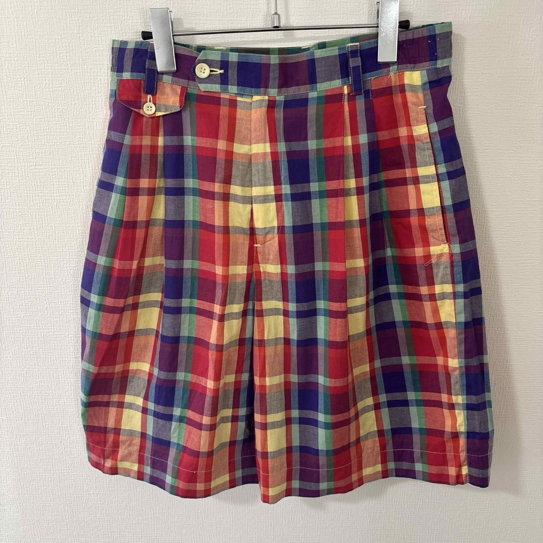 ビンテージ80'sパンクロックタータンチェックボンテージショートパンツブルー 80s 90s USA ビンテージ コットン ショートパンツ チェック柄