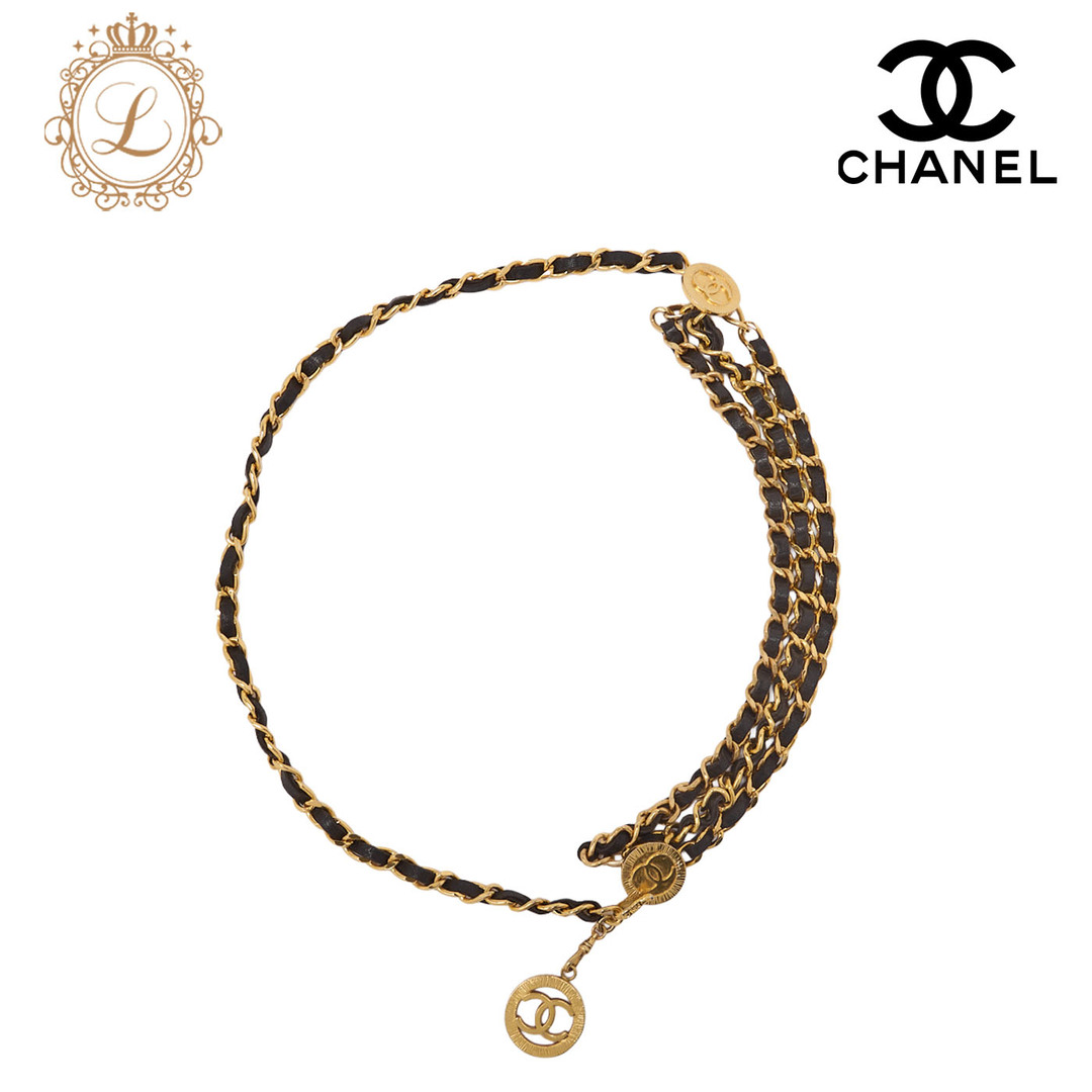 【コーデをゴージャスに☆】 CHANEL CCロゴ チェーンベルト CHANEL - CHANEL シャネル ココマーク チェーンベルト GP×革 黒