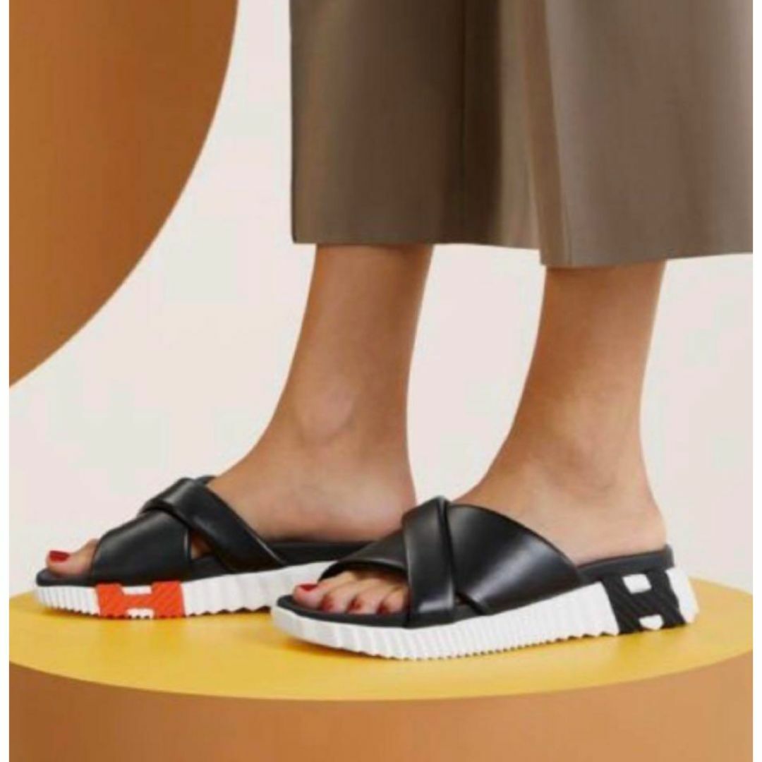 HERMES ブラック サンダル 37 HERMES - HERMES エルメス インフラ ブラック サンダル 37 美品