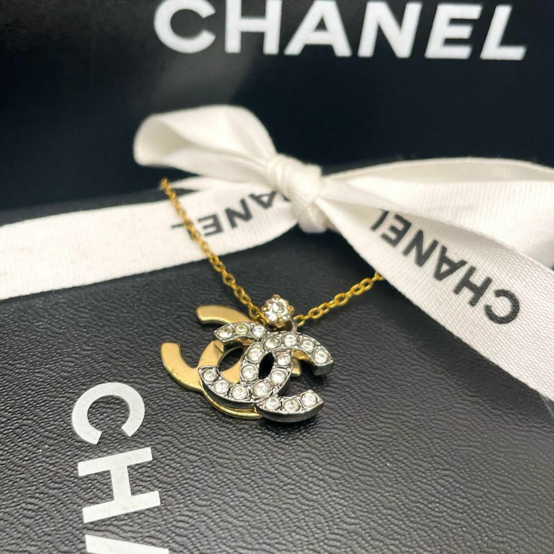 CHANEL ダブルCOCOラインストーンネックレス CHANEL - 美品 シャネル ダブル ココ マーク ネックレス ライン