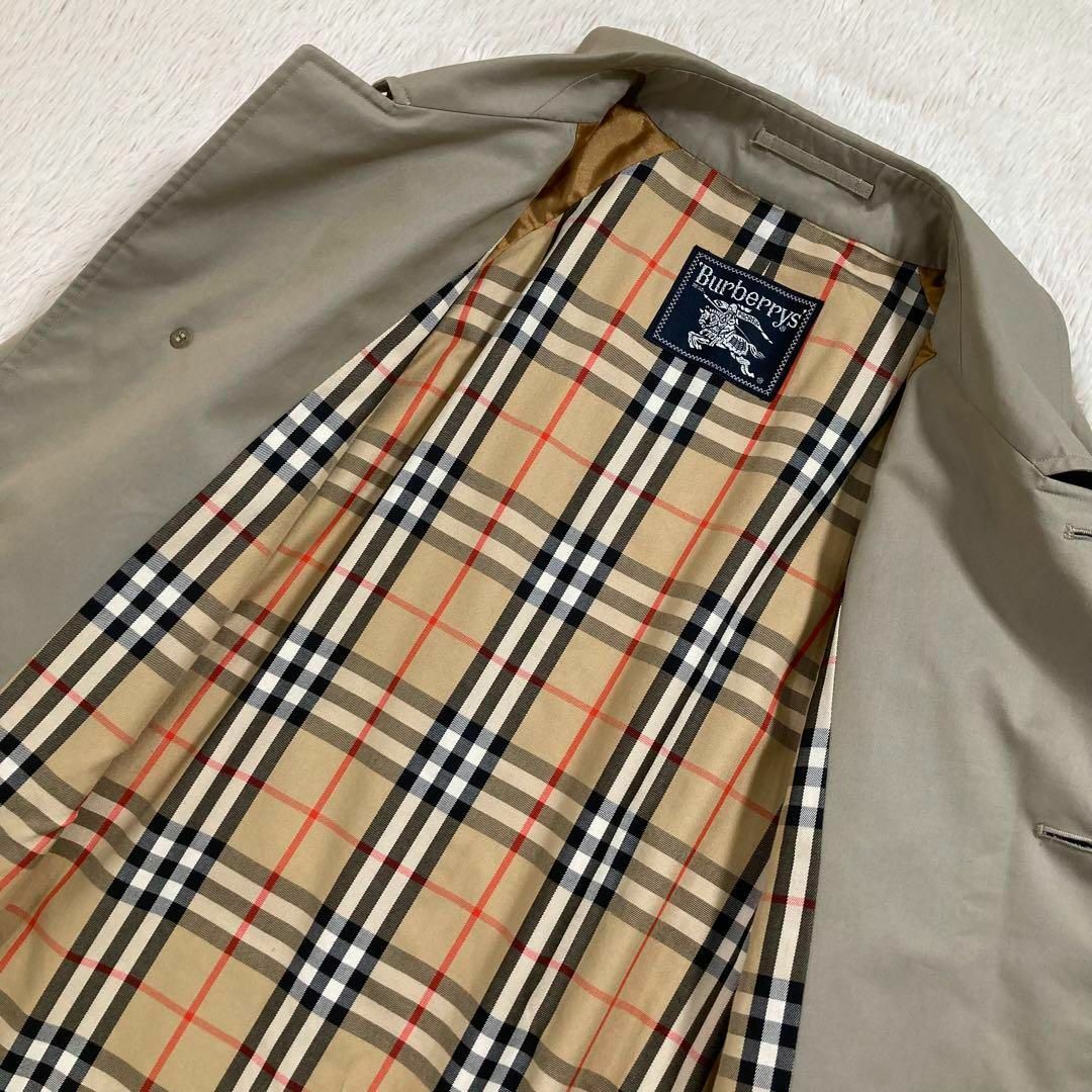バーバリー ステンカラーコート ノバチェック 玉虫色 カーキ L相当 BURBERRY - 希少 バーバリーズ ステンカラーコート ロング ノバ