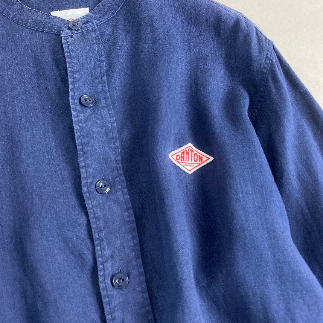 美品 DANTON ダントン バンドカラー リネン シャツ 40 麻 ネイビー 美品 DANTON ダントン バンドカラー リネン シャツ 40 麻