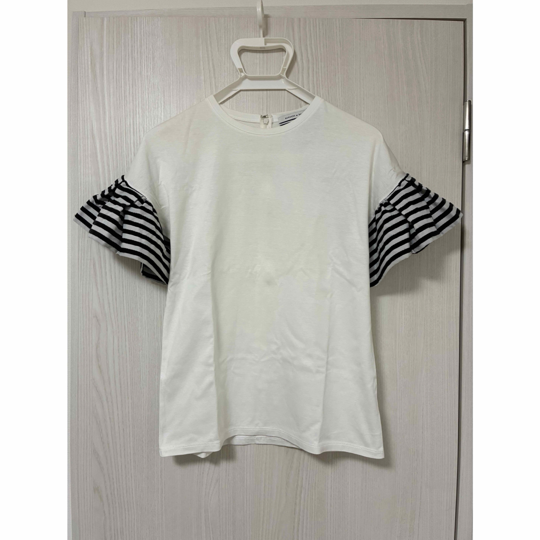 【極美品】ボーダーズアットバルコニー ラッフルスリーブ Tシャツ 白 38 BORDERS at BALCONY - 【美品】BORDERS at BALCONY ラッフル