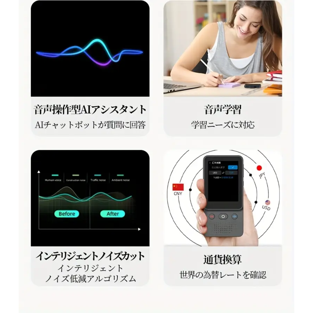 【新品】AI言語翻訳デバイス AI 言語翻訳機、双方向リアルタイム音声翻訳デバイス、137 言語