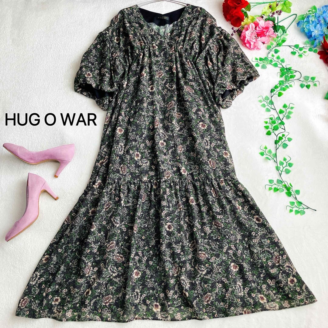 ハグオーワー ワンピース Hug O War - ハグオーワー☆ボリューム袖 花柄 Aライン