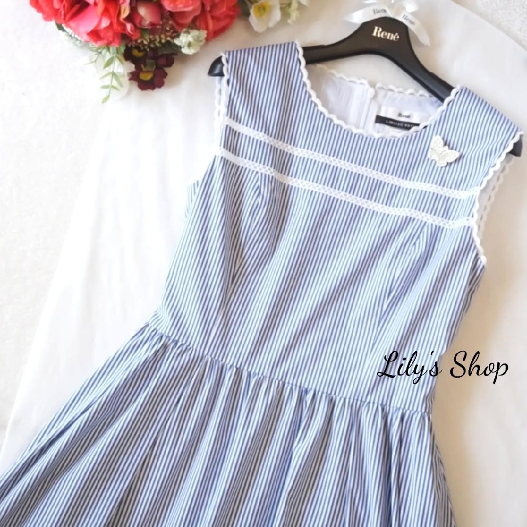 René ノースリーブストライプワンピース 36 René - ルネ♡ストライプワンピースの通販 by ♡|ルネならラクマ