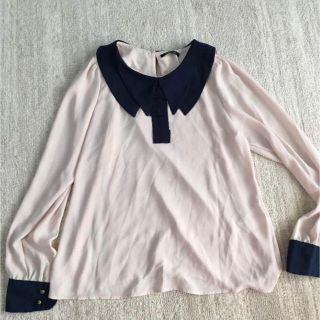 ローズバッド(ROSE BUD)のROSEBUD シャツ ピンクベージュ✖️ネイビー(シャツ/ブラウス(長袖/七分))