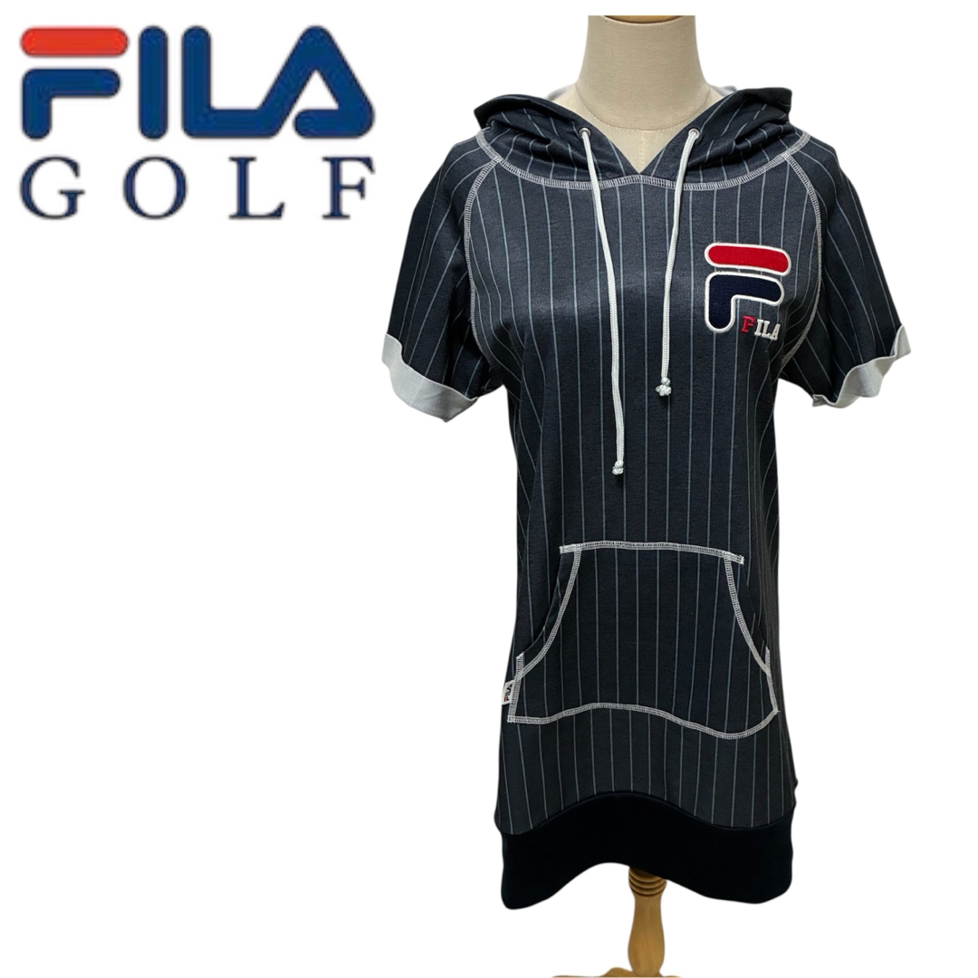 FILA GOLF★ フィラゴルフ ワンピース 大きいサイズLL ストライプ FILA - FILA GOLF フード付きストライプワンピース ゴルフウェア