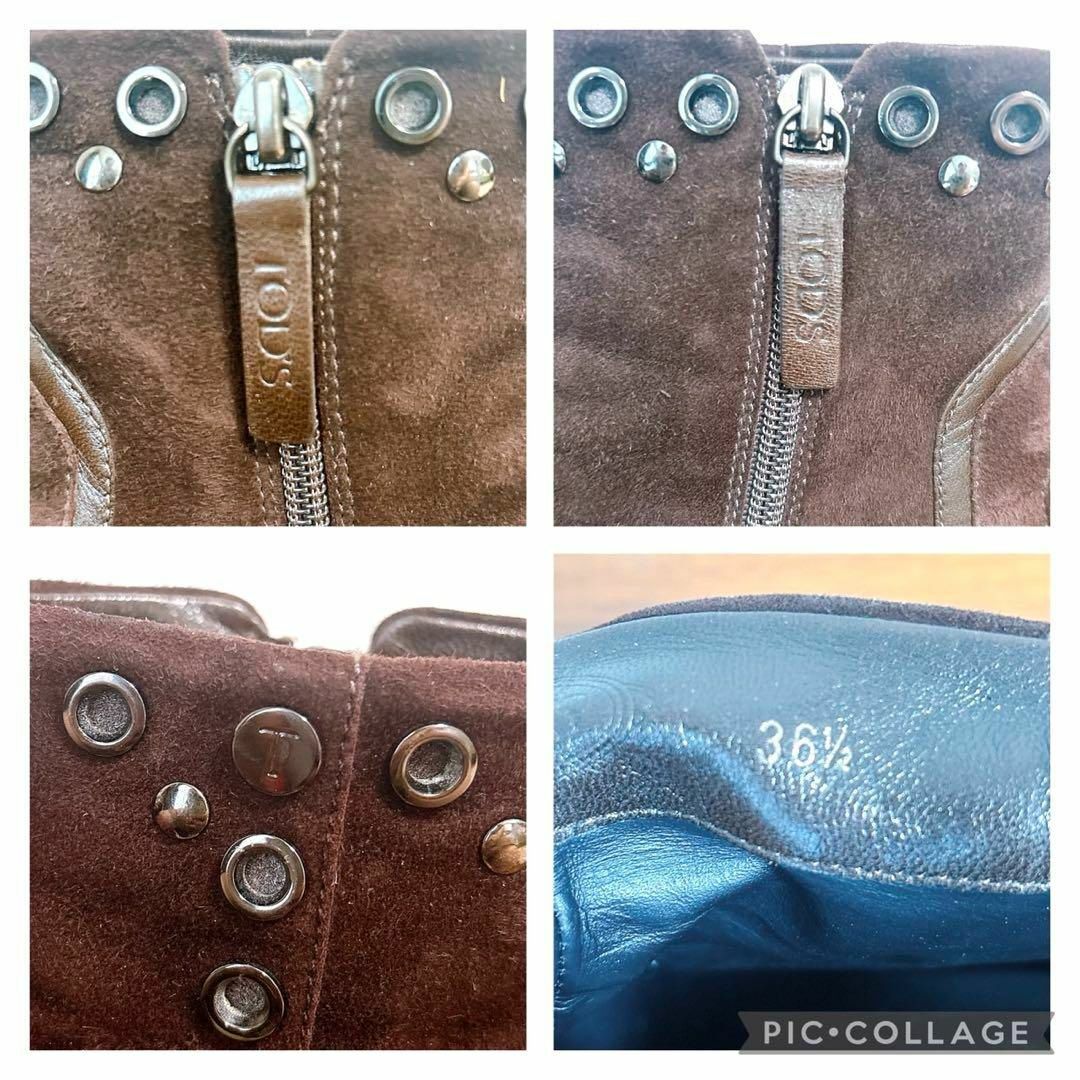 TOD'S トッズ スエード アンクルブーツ ロゴ ブラウン ladies TOD'S トッズ スエード ブラウン スタッズ付き アンクルブーツ