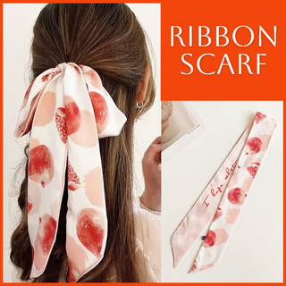 リボンスカーフ ザクロ柄 赤 ピンク 白 ヘアリボン ヘアバンド リバーシブル (バンダナ/スカーフ)