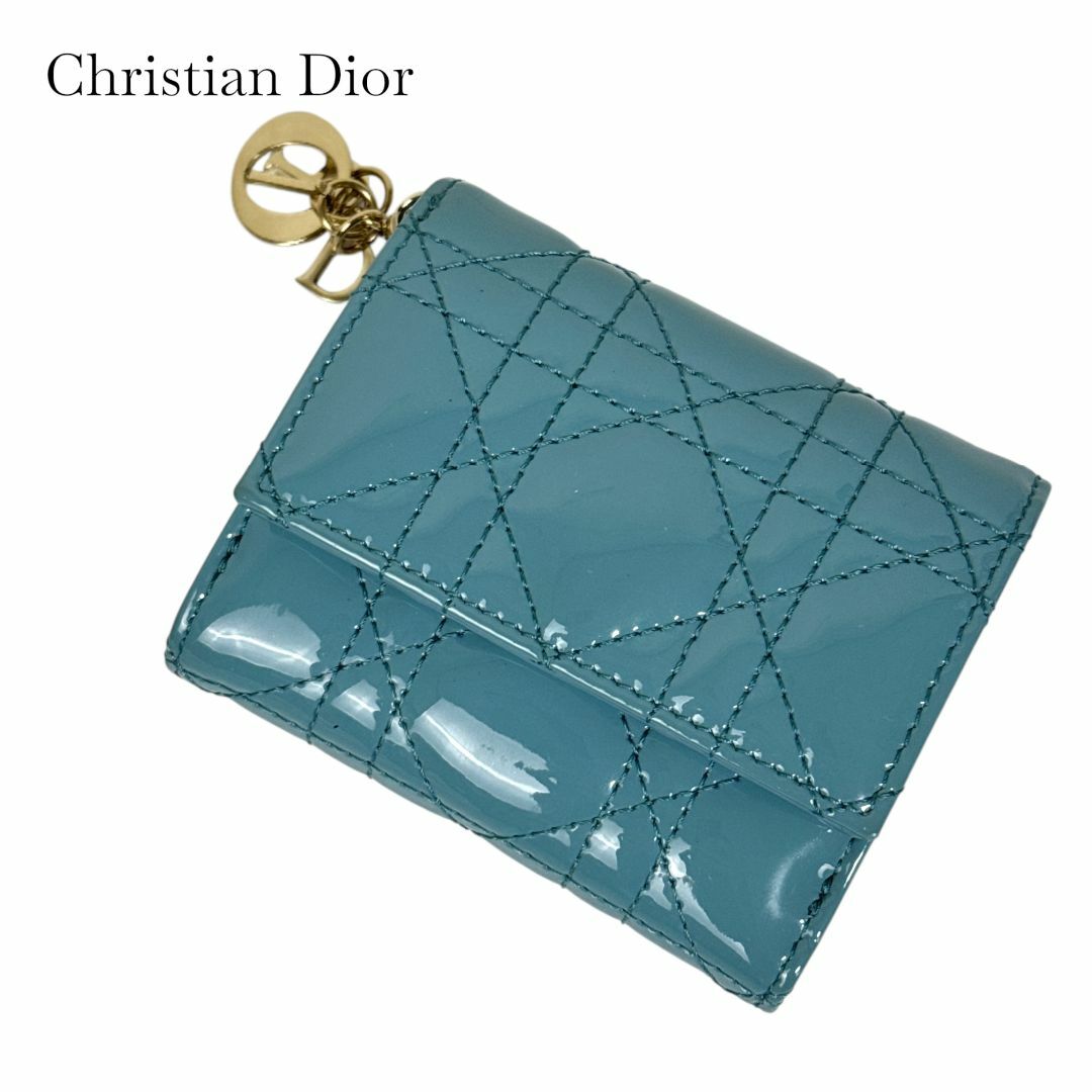 Dior 三つ折財布 ロータスウォレット 水色 Christian Dior - Christian Dior 三つ折り財布 ロータス