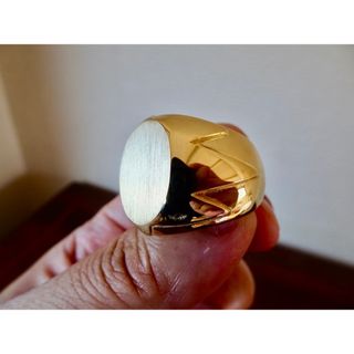 仁尾彫金『コピアポア、ゴールド楕円の印台リング、ヘアライン』ハンドメイド413(リング(指輪))