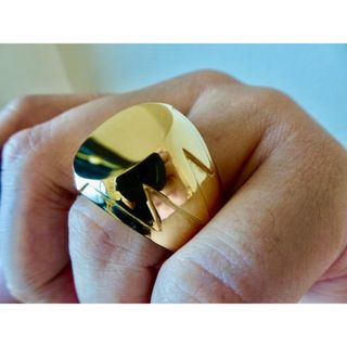 仁尾彫金『コピアポア、ゴールド楕円の印台リング、磨き』ハンドメイド414(リング(指輪))