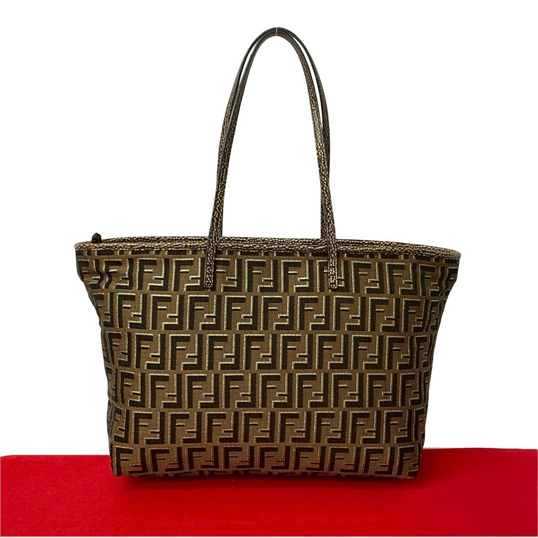 本物良品■フェンディ■ズッカキャンバス/ブラウンレザー/トートバッグハンドバッグ FENDI - ほぼ未使用 FENDI フェンディ ズッカ FF 総柄