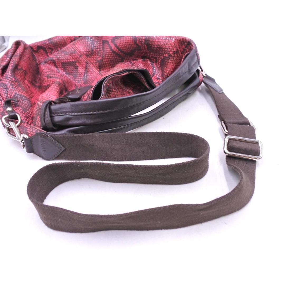 未使用級 フルラ 2way ショルダーバッグ レザー パイパー 赤紫色 246 FURLA - FURLA フルラ パイソン柄 2WAY ショルダー バッグ 赤