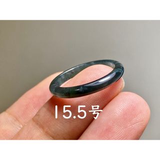 L13-89氷糯種黒翡翠墨緑色15.5号グアテマラ産A貨本翡翠 くりぬき リング(リング(指輪))