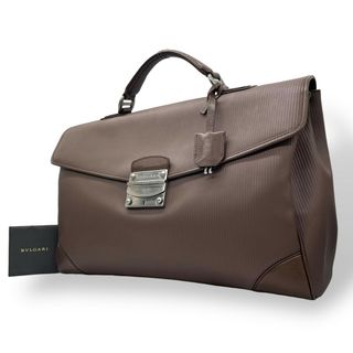 ブルガリ(BVLGARI)の美品 ブルガリ BVLGARI ビジネスバッグ ハンドバッグ ブリーフケース レザー 本革 ブラウン 書類鞄 A4収納 シルバー金具 ユニセックス 大容量 C(ビジネスバッグ)