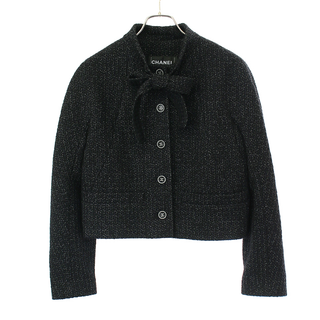 CHANEL シャネル 24AW  ボウタイカラーココマークボタンツイードショートジャケット P78054V69891 ブラック 40