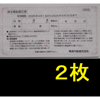 東海汽船 株主優待券 2枚 2025年9月期限 -b(その他)