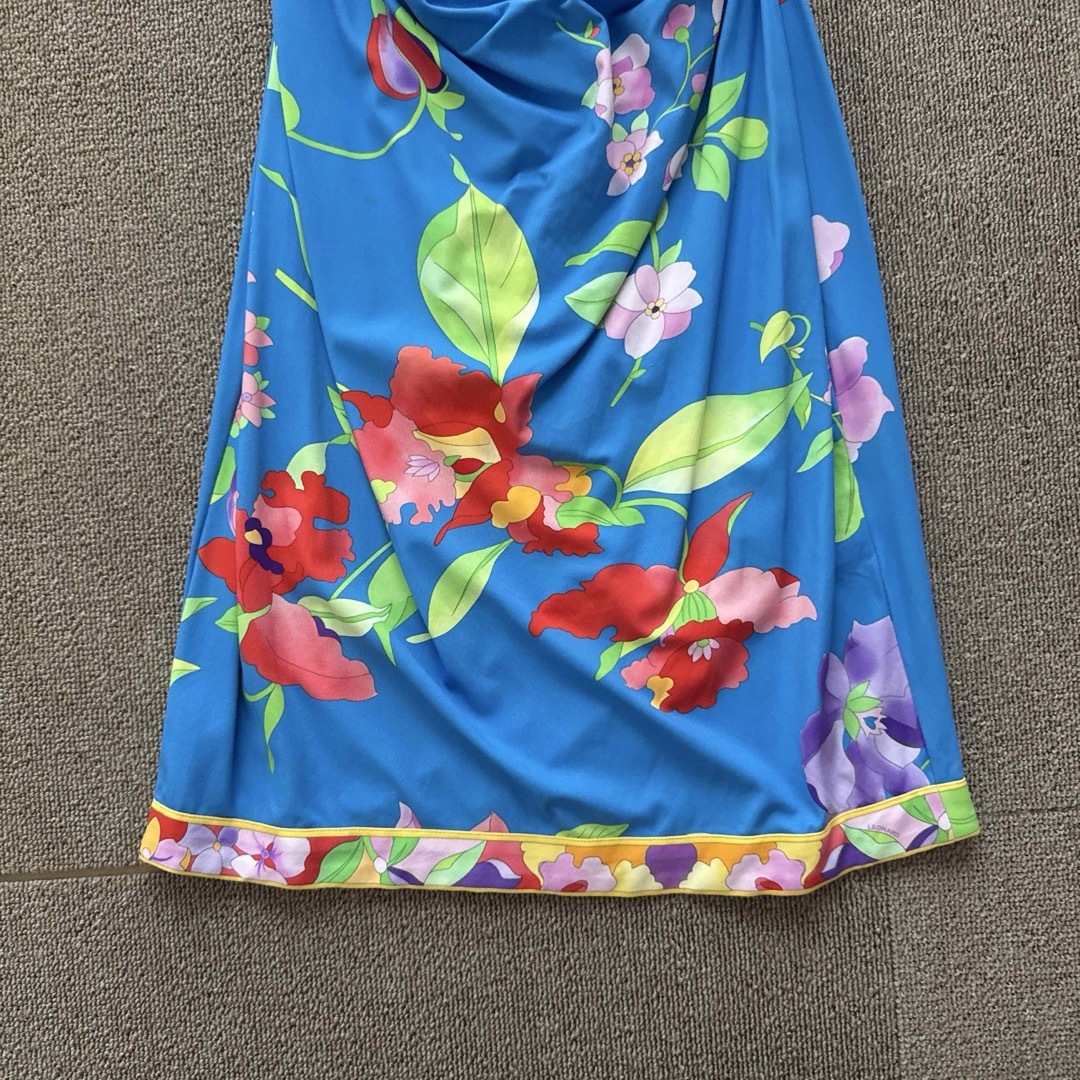 LEONARD 花柄 ラップドレス 青 ワンピース